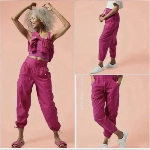 NWT Athleta+Alicia Keyes off White gauze Cargo Pants with and Elastic Cuffs 8